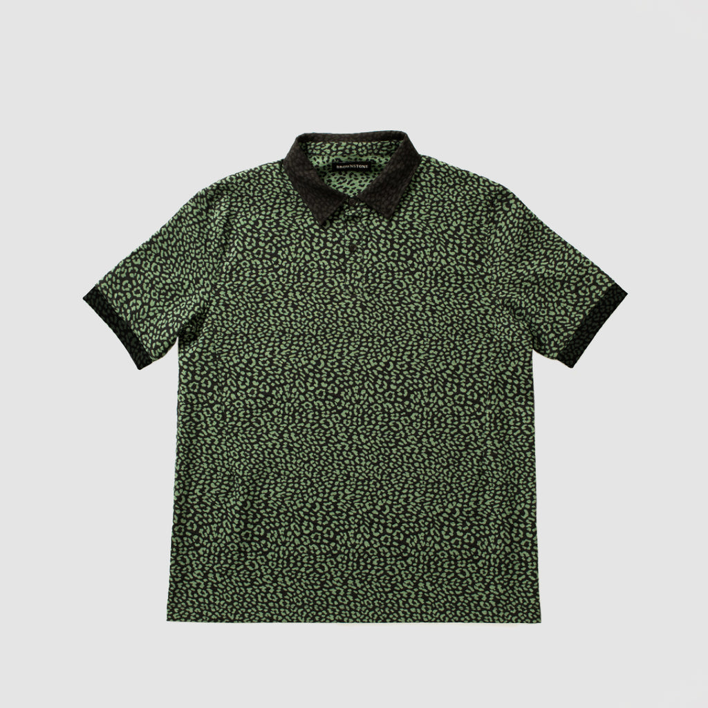 Contrast Collar Safari Polo Shirt - Forest Leopard