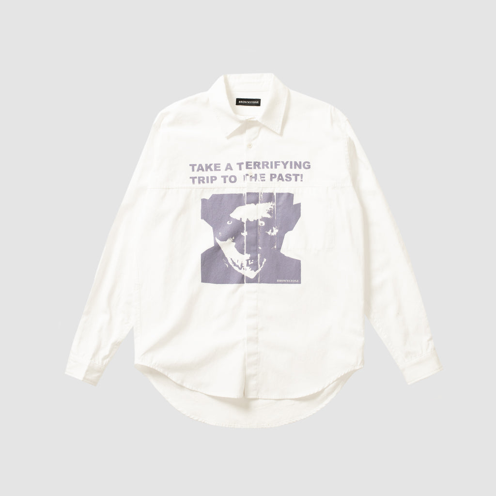 "Terrifying Trip!" Solid Button Down Shirt - White/Purple