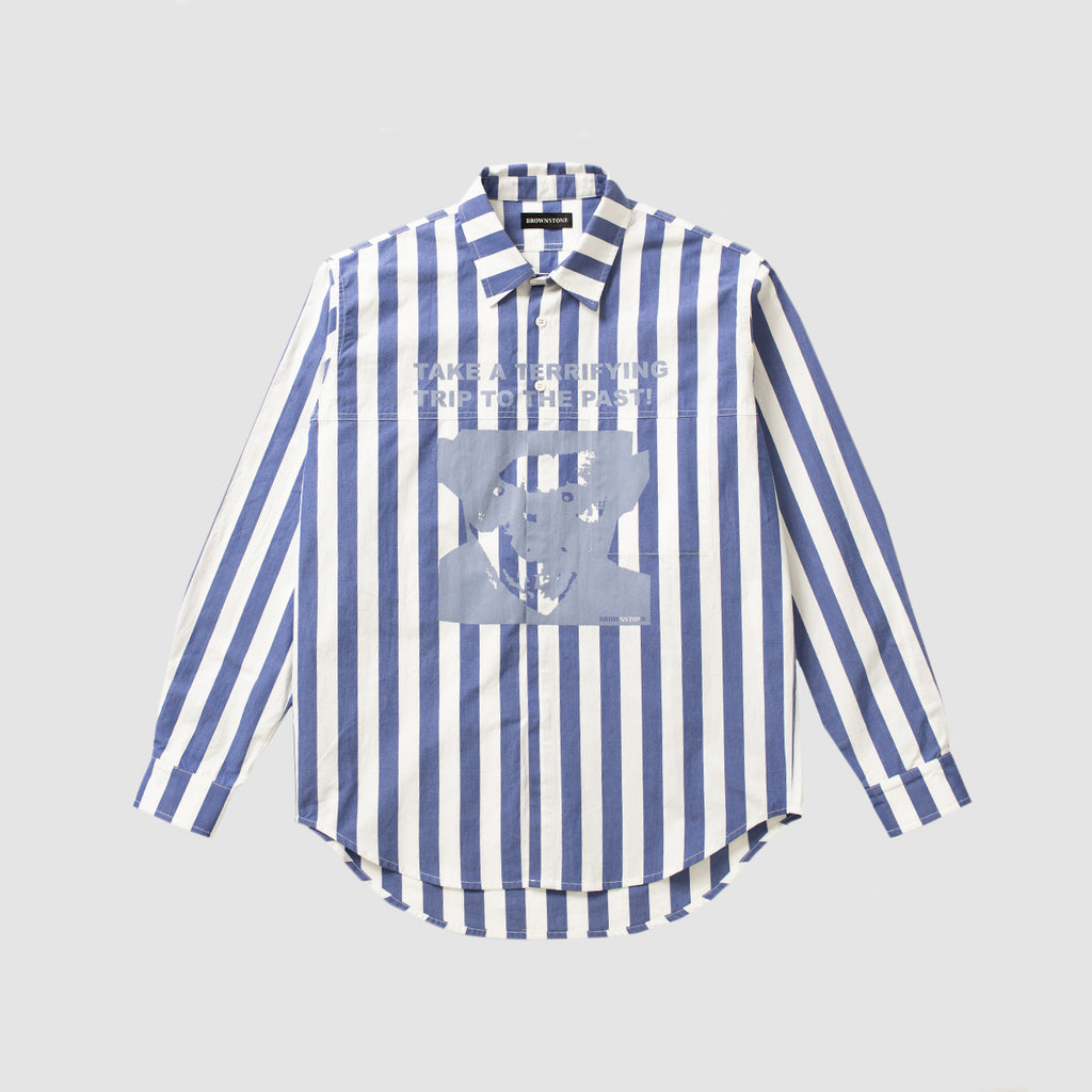 "Terrifying Trip!" Striped Button Down Shirt - Royal