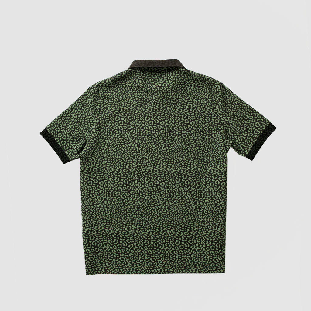 Contrast Collar Safari Polo Shirt - Forest Leopard